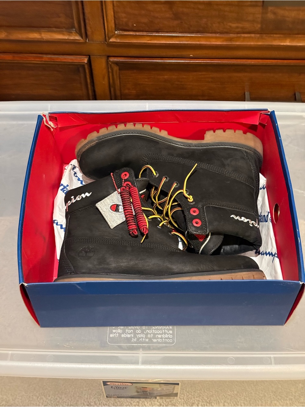 Timberland x Champion Black Leather Lace-Up Boots